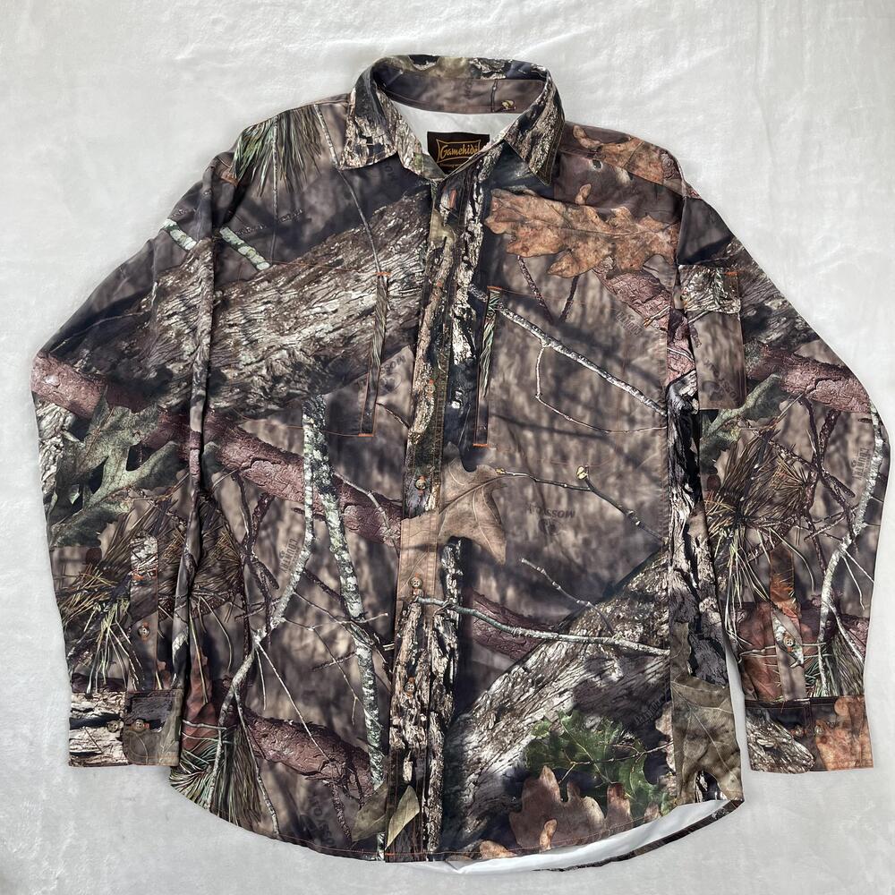 Gamehide Shirt Mens Medium Mossy Oak Camo Long Sleeve Button Front Hunt Outdoor